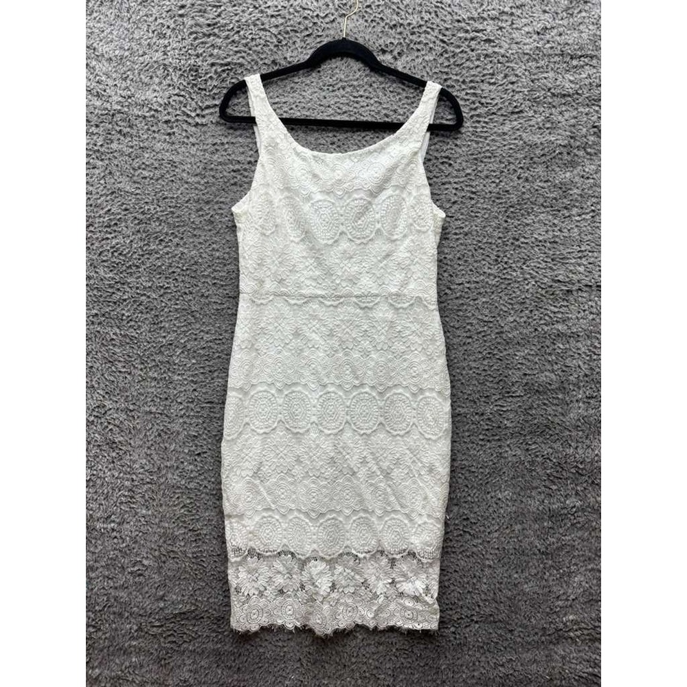 Betsey Johnson Floral Lace Sleeveless Midi Tank Dress White Womens Size 10